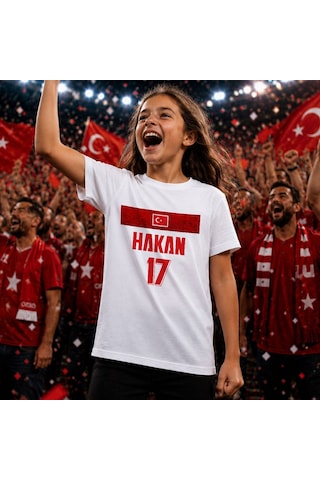 Bk Gift Kişiye Özel Türkiye Taraftar Temalı 2026 Dünya Kupası Tasarımlı Çocuk Tişört-5, Tek Yürek Milli Takım Ruhu Beyaz