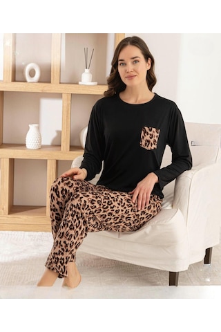 Pijamoni Kadın Milan Bisiklet Yaka Uzun Kol İnce Pijama Takımı 7575/6 - 1 Adet Siyah