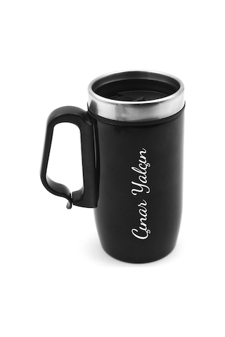 Kişiye Özel Siyah Çelik Bardak Termos & İsme Özel Siyah Defter & İsme Özel Roller Kalem Hediye Seti