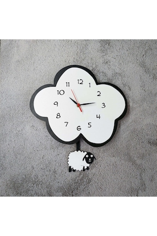 Cajuart Dekoratif Sevimli Koyun Çocuk Odası Sarkaçlı Duvar Saati