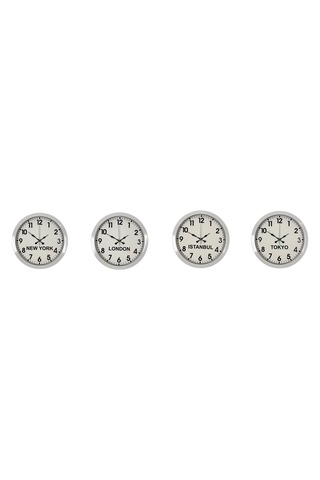 Beyaz Premium Set 4 Lü Metal 36 Cm Dünya Duvar Saatleri Siyah