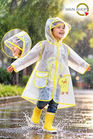 Mainshop Şeffaf Siperlikli Ve Çıtçıtlı Sevimli Figürlü Su Geçirmez Çocuk Yağmurluk 9-10 Yaş L - Xl Sarı