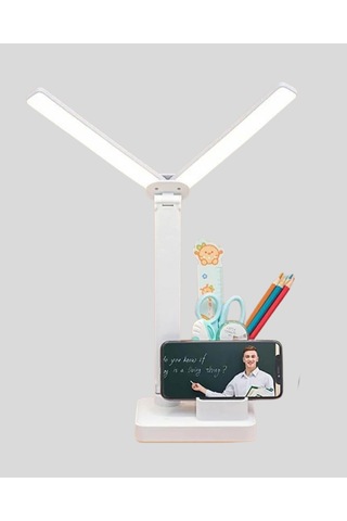 Bfs Kısılabilir Led Masa Lambası Kalemlik Ve Telefon Standlı, Göz Yormayan Işık Çok Renkli