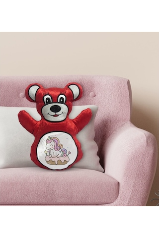 Bk Gift Sevimli Unicorn Tasarımlı Kırmızı Ayıcık Yastık-1