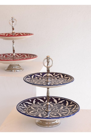 The Mia Corallo 2 Katlı Kek Pasta Servisi Mavi 27x22x31 Cm Mavi