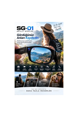 Sg01 8 Mp Kameralı Akıllı Gözlük 1080p Video Kayıt Wifi Bluetooth Yapay Zeka Aı Çeviri