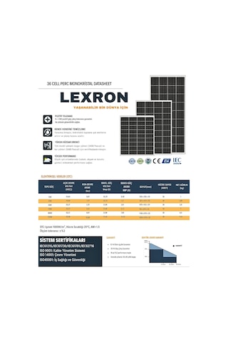 Lexron 110w Monokristal Güneş Paneli