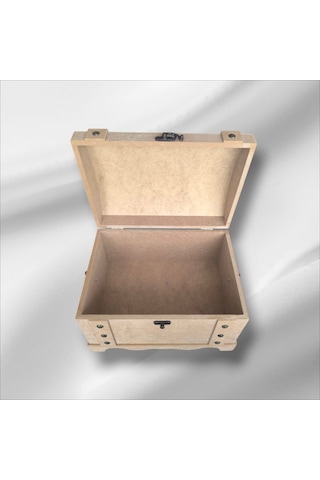 Ahşap Boyanabilir Takı-makyaj-aksesuar- Dekoratif Klipsli Orta Boy Çok Amaçlı Sandık Kutu