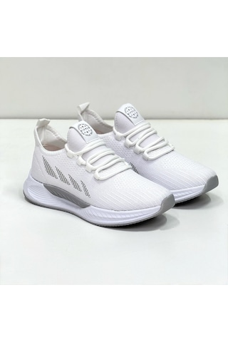Wipper Ultra Hafif Triko Sneaker - Nefes Alan Ortopedik Poli Taban Kadın Yazlık Spor Ayakkabı Beyaz Buz