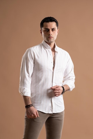 Evrytime Slimfit Pamuklu Çizgili Yaka Düğmeli Uzun Kol Erkek Yazlık Gömlek 001