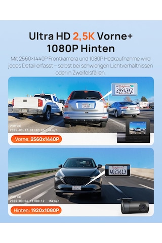 70mai Araç Kamerası Ön Ve Arka A410, Hdr Özellikli 2.5k 1440p+1080p Çift Araç Kamerası, Süper Gece Görüşü, F1.55 Diyafram, 24h Park Modu, Dahili Wi-fi Ve Gps, G-sensor, Döngü Kayıt, 64 Gb Kart Dahil