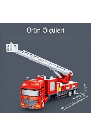 Oyuncak Merdivenli İtfaiye Kamyonu - 360 Derece Dönen Uzayan Merdivenli İtfaiye Aracı 26 Cm