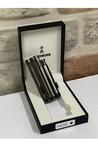 Promise Gaz Göstergeli Üçlü Ateşlemeli Füme Renk Kişiye Özel Çakm