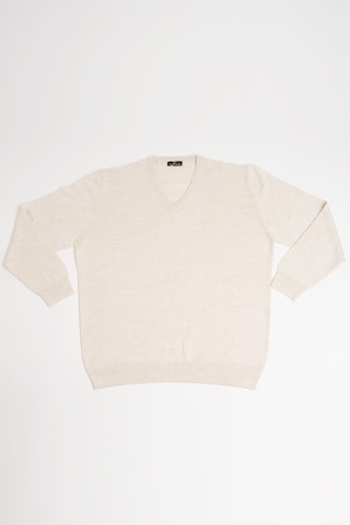 Woolen World V Yaka Battal Büyük Boy Yünlü Triko Kazak Krem