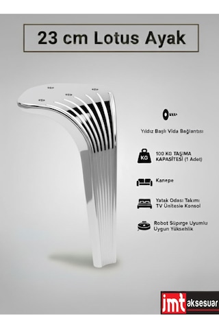 Lotus Koltuk Yatak Odası Tv Ünitesi Konsol Ve Sehpa Ayağı 23 Cm Krom Krom