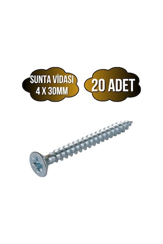 Sunta Vidası 4x30mm Çinko Ahşap Mdf Montaj Vidası 4x30mm 20 Adet 30 MM