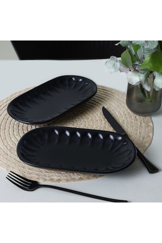 Keramika Mat Siyah Badem Kayık Tabak 22 Cm 2 Adet 956