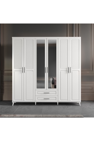 Sanat 6 Kapaklı Komple Mdf Beyaz Yatak Odası Takı