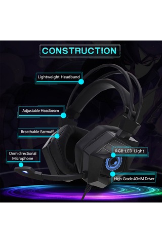 Shineyee G15mv Kablolu Oyun Kulaklığı - Dış Mikrofon, Rgb Işık Efekti, Hızlı Ses Kontrol, Usb+3.5mm Bağlantı, Siyah