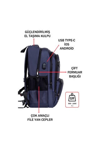 Dada 04 Lacivert Laptop Sırt Çantası 14-15,6 İnç Usb Aparat Ortopedik Sırt Darbe Emici Koruma