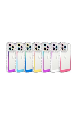 Apple iPhone 14 Pro Max Uyumlu Simli Ve Renk Geçiş Tasarımlı L Korumalı Mor-beyaz Mor-beyaz