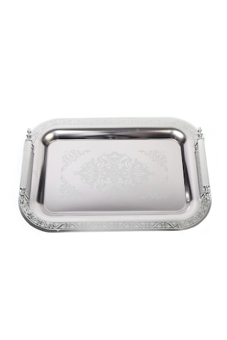 Paslanmaz Çelik Lüks Model Silver Desen Çay Kahve Tepsisi 34,5 X 24,5 Cm Gümüş - Gri