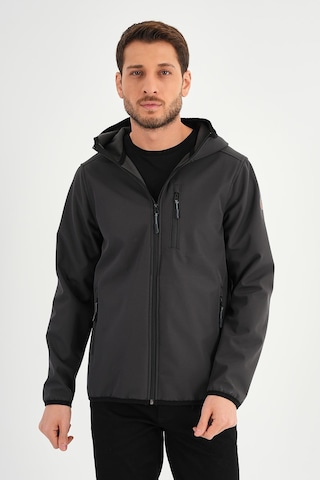 Alexander Gardi Alexandergardı Fermuarlı İçi Polarlı Su İtici Softshell Kumaş Kapüşonlu Mont E24-mnt-01 Gri