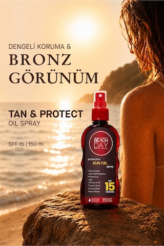 Beach Day SPF 15 Koruyucu Bronzlaştırıcı Güneş Yağı Sprey 150 ML