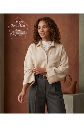 Smalltouch Kadın İspanyol Kol Keten Oversize İç Göstermeyen Kimono Gömlek Ekru