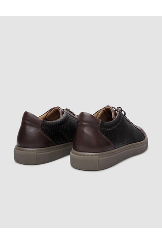 %100 Hakiki Deri Kahverengi Kare Desenli Bağcıklı Erkek Sneaker-kahverengi Kahverengi