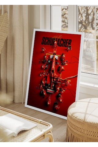 Michael Schumacher F1 Poster Tablo Beyaz Çerçeveli