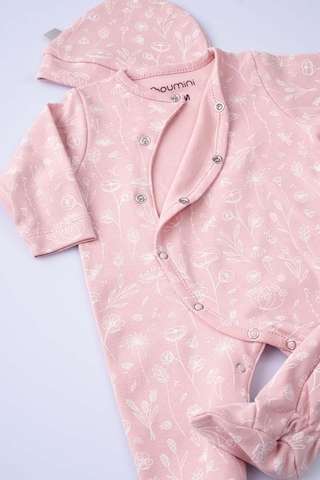 Boumini Bebek Patikli Tulum Şapka Set Bahar Çiçekli Pembe Pembe