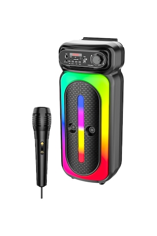 Karaoke Mikrofonlu Bluetooth Hoparlör Led Işıklı Taşınabilir Kablosuz Müzik Çalar