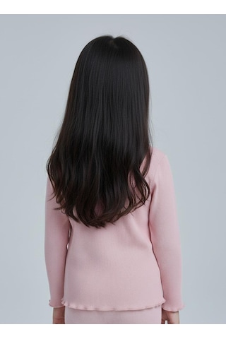 Kız Çocuk Fitilli %100 Pamuklu Düğmeli Hırka Gül Kurusu