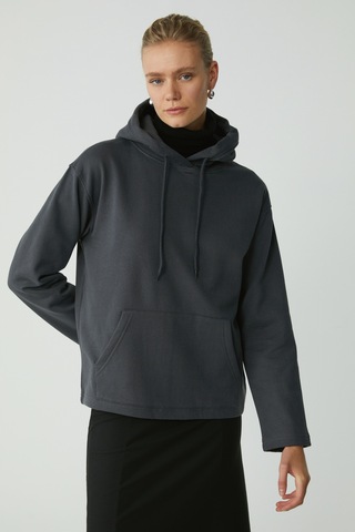 Ethıquet Pıper Kadın Içi Polarlı Yumuşacık Comfort Fit Kapüşonlu Kanguru Cepli Antrasit Sweatshirt