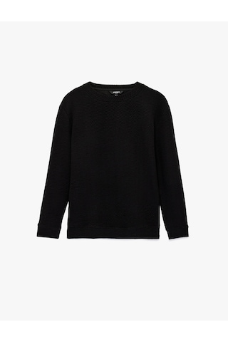 Koton Regular Fit Uzun Kollu Dokulu Bisiklet Yaka Sweatshirt Siyah 6sam70011mk Siyah