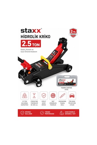 Staxx St2541 2.5 Ton Hidrolik Araç Krikosu Tekerlekli Arabalı Kriko Binek Ticari Araç Seti