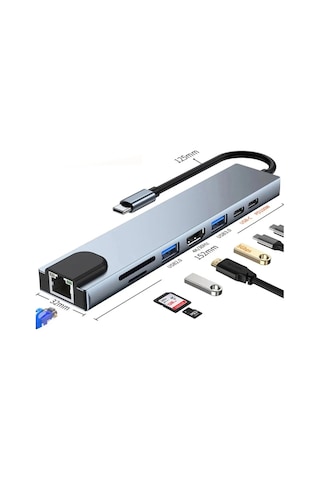 Miaxtreme 8 In 1 Usb Type-c Usb 2.0/3.0 Audio 3.5 Tf Sd Çevirici Adaptör Çok Portlu Çoklayıcı Usb Hub