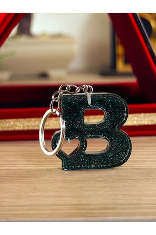 Harfli Anahtarlık Epoksi Kişiye Özel Yapım El Yapımı Harf Anahtarlık Kalp Model Özel Tasarım Hediyelik Ürün Kalp Desenli Simli Anahtarlık Beyaz - Pembe