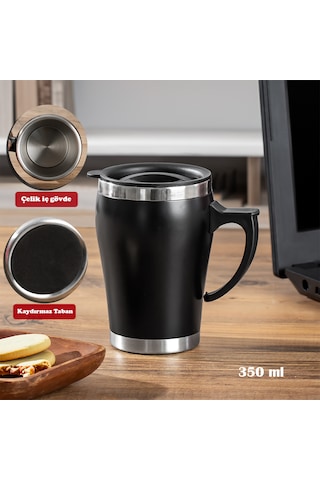 Porsima 05667 Paslanmaz Çelik Termos Kupa Termos Bardak 350ml Siy