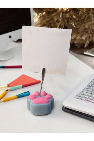Gri Pembe Sevimli Kedi Patisi Fotoğraf Not Tutacak Pati Ofis Masası Hediyelik Gri Pembe
