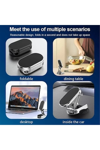 Jeemson Araç İçin Manyetik Telefon Tutucu, Çekilebilir Ve Katlanabilir, 360 Derece Ayarı, Kaymazsız Yüzey, Silver 2 Demir Levha + 1 Yedek Yapıştırıcı GÜMÜŞ