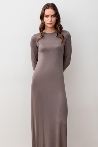 Artış Collection Uzun Kollu Basic Rahat Günlük Likralı Esnek Viskoz Soft Elbise 20108 Vizon