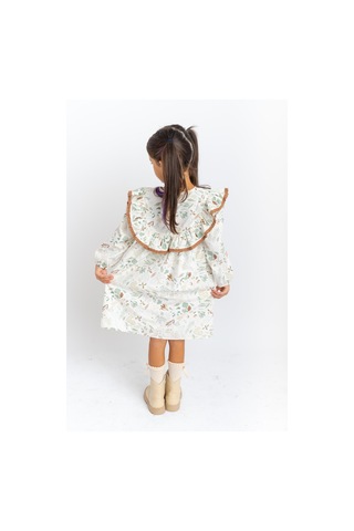Oliventhekid Fırfırlı Dantelli Poplin Kız Çocuk Elbise Ekru Ekru