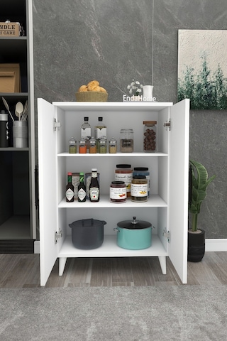 Pegasus 3 Raflı 2 Kapaklı Çok Amaçlı Dolap Mutfak Banyo Balkon Erzak Killer Dolabı - Beyaz