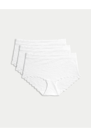 Marks & Spencer 3 Lü Flexifit Dantel Yüksek Bel Şort Külot Seti T61004902e Beyaz