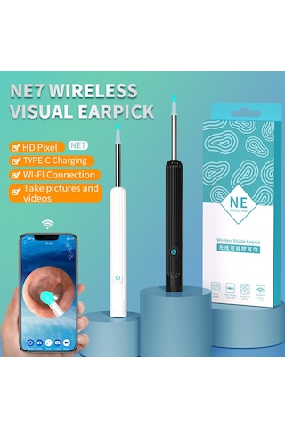 Maiyame Kablosuz Wıfı Kulak Kamerası İle Kulak Kehribar Temizleme Aleti - Siyah 8 Parça Set, Usb Şarjlı, Uhd Görüntü