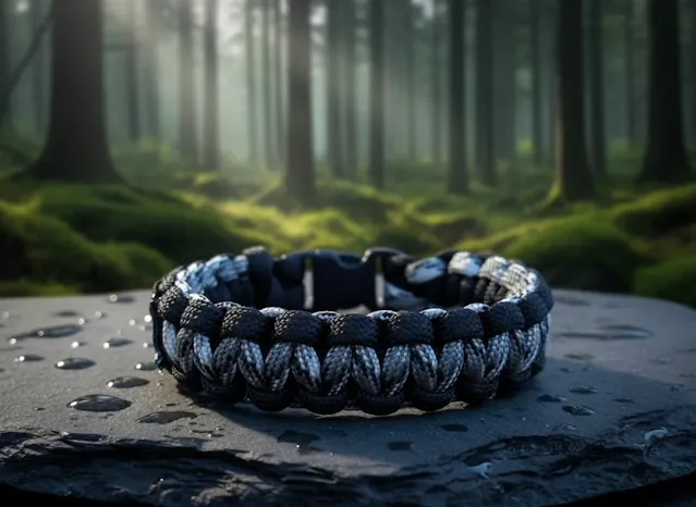 Siyah Kırçıllı Siyah Kenar Paracord Bileklik Siyah - Gri