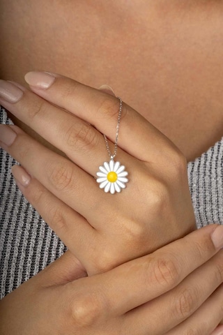 Gümüş Pazarım Beyaz Altın Kaplama 925 Ayar Gümüş Papatya Kadın Kolye Altın - Gümüş