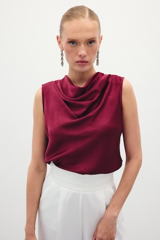 Sateen Degaje Yaka Saten Bluz - Bordo-136198 Bordo